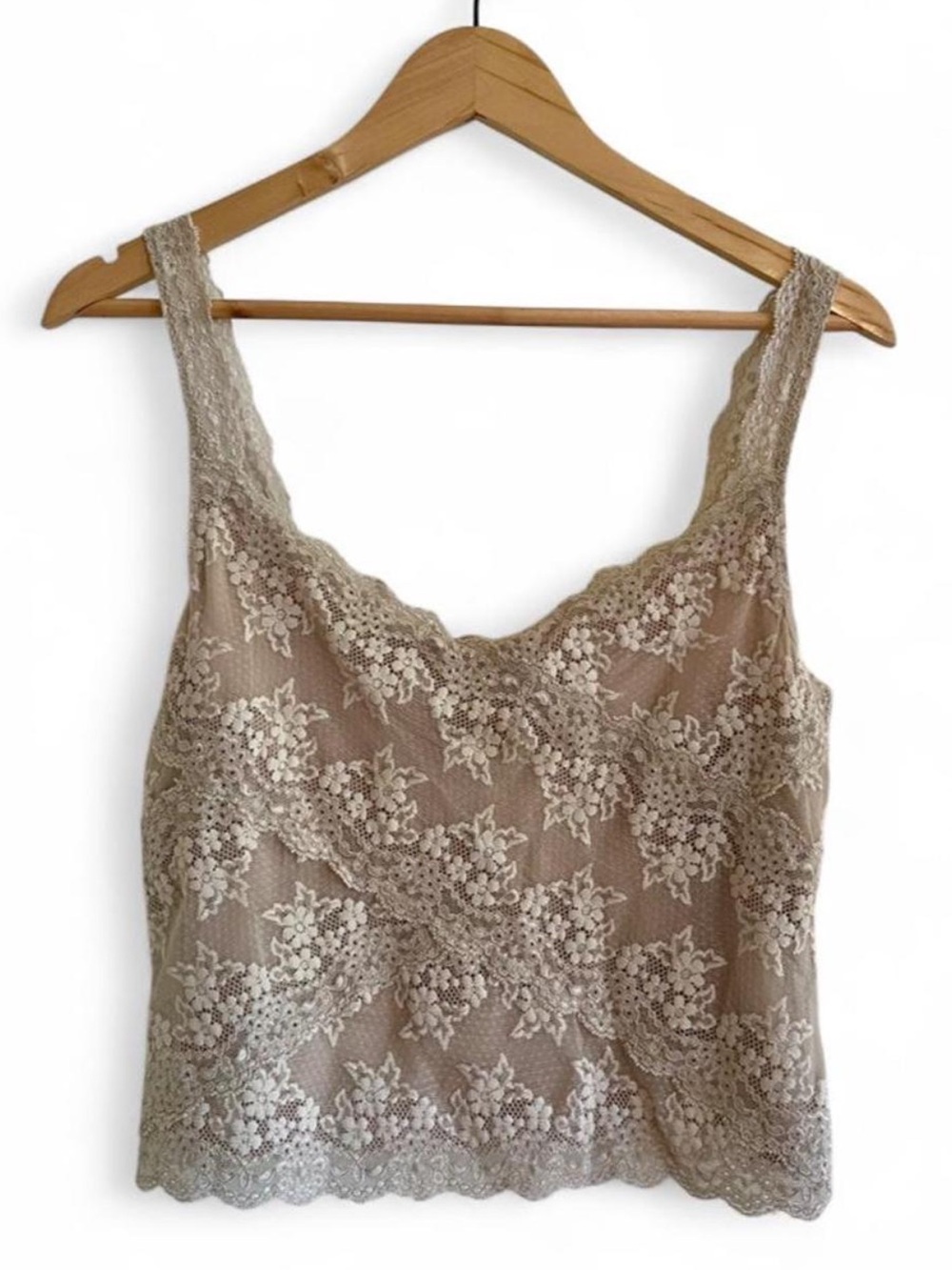 Ralph Lauren Y2K Floral Lace Camisole Crop Top Taupe Ivory Size L Quiet Luxury - Picture 3 of 9